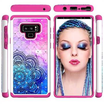 Colored Mandala Studded Rhinestone Bling Diamond Shock Absorbing Hybrid Defender Rugged Phone Case Cover for Samsung Galaxy Note9
