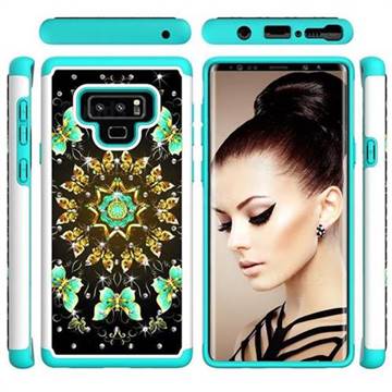 Golden Butterflies Studded Rhinestone Bling Diamond Shock Absorbing Hybrid Defender Rugged Phone Case Cover for Samsung Galaxy Note9