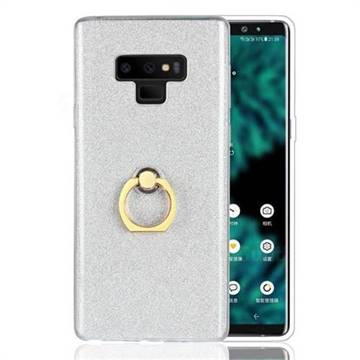 Luxury Soft TPU Glitter Back Ring Cover with 360 Rotate Finger Holder Buckle for Samsung Galaxy Note9 - White