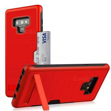 Brushed 2 in 1 TPU + PC Stand Card Slot Phone Case Cover for Samsung Galaxy Note9 - Red