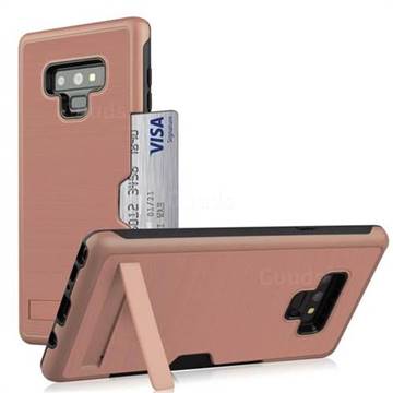 Brushed 2 in 1 TPU + PC Stand Card Slot Phone Case Cover for Samsung Galaxy Note9 - Rose Gold