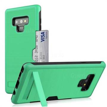 Brushed 2 in 1 TPU + PC Stand Card Slot Phone Case Cover for Samsung Galaxy Note9 - Mint Green