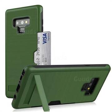 Brushed 2 in 1 TPU + PC Stand Card Slot Phone Case Cover for Samsung Galaxy Note9 - Army Green