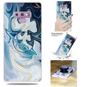 Blue Gold Line Marble Pop Stand Holder Varnish Phone Cover for Samsung Galaxy Note9