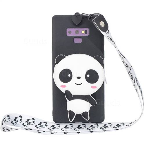 White Panda Neck Lanyard Zipper Wallet Silicone Case for Samsung Galaxy Note9