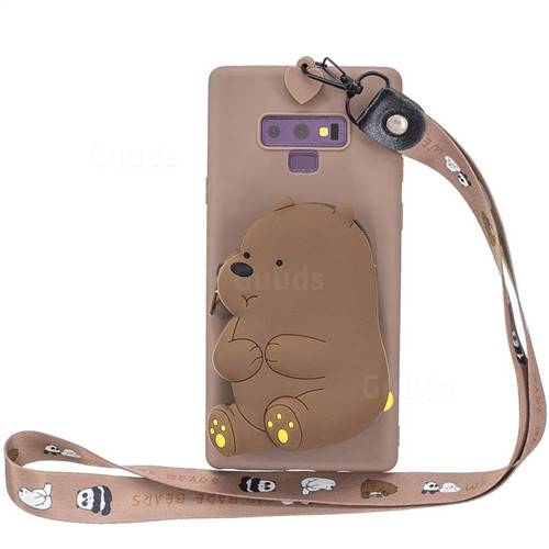 Brown Bear Neck Lanyard Zipper Wallet Silicone Case for Samsung Galaxy Note9