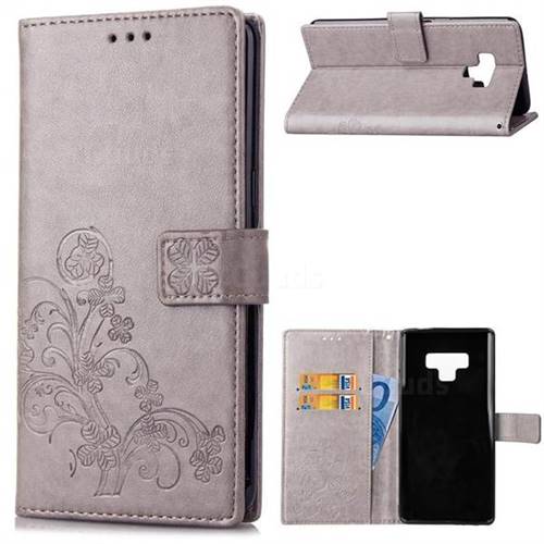Embossing Imprint Four-Leaf Clover Leather Wallet Case for Samsung Galaxy Note9 - Grey