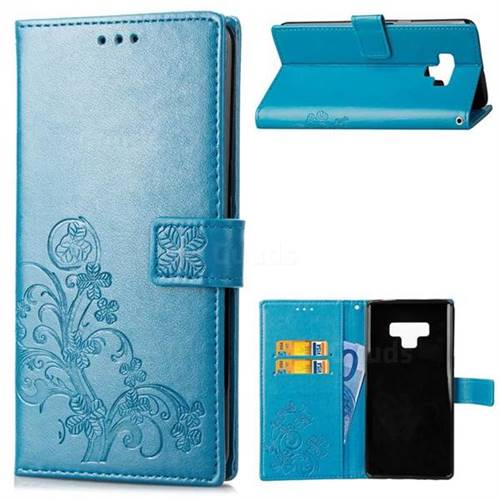 Embossing Imprint Four-Leaf Clover Leather Wallet Case for Samsung Galaxy Note9 - Blue