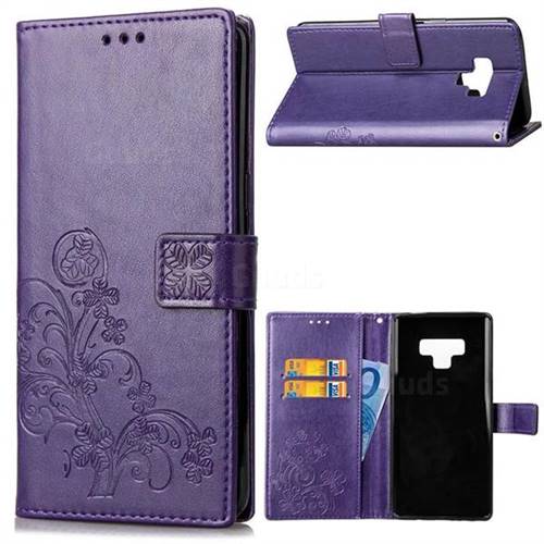 Embossing Imprint Four-Leaf Clover Leather Wallet Case for Samsung Galaxy Note9 - Purple