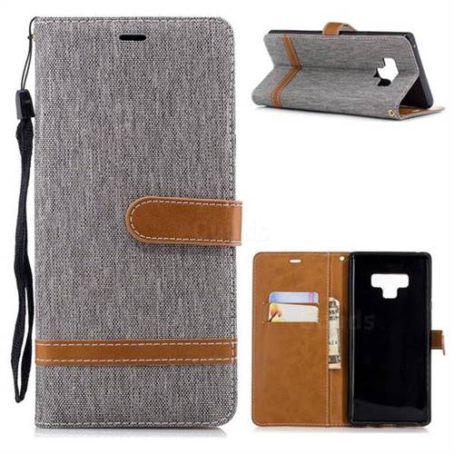 Jeans Cowboy Denim Leather Wallet Case for Samsung Galaxy Note9 - Gray