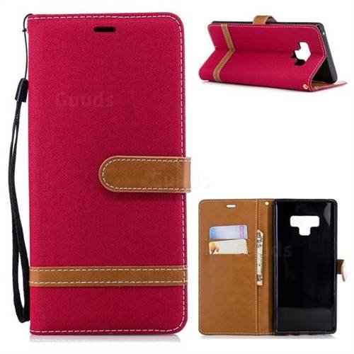 Jeans Cowboy Denim Leather Wallet Case for Samsung Galaxy Note9 - Red
