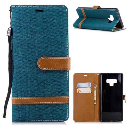 Jeans Cowboy Denim Leather Wallet Case for Samsung Galaxy Note9 - Green