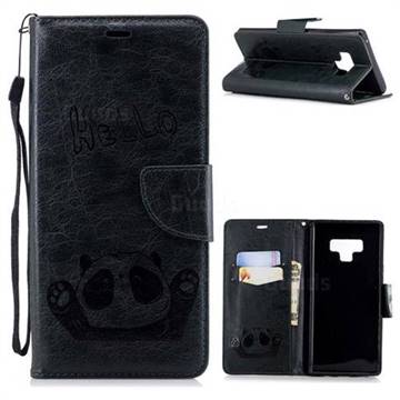 Embossing Hello Panda Leather Wallet Phone Case for Samsung Galaxy Note9 - Seagreen