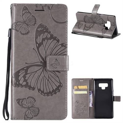 Embossing 3D Butterfly Leather Wallet Case for Samsung Galaxy Note9 - Gray