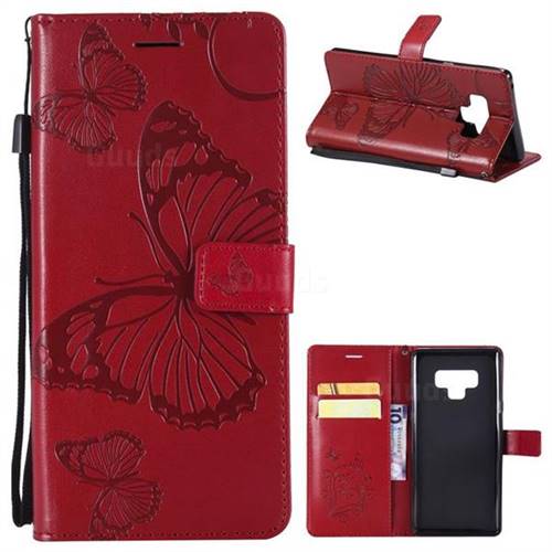 Embossing 3D Butterfly Leather Wallet Case for Samsung Galaxy Note9 - Red