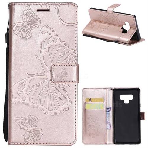 Embossing 3D Butterfly Leather Wallet Case for Samsung Galaxy Note9 - Rose Gold