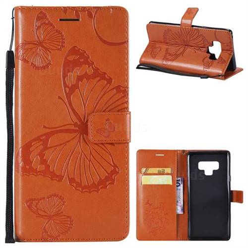 Embossing 3D Butterfly Leather Wallet Case for Samsung Galaxy Note9 - Orange