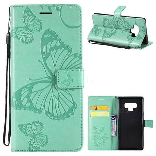 Embossing 3D Butterfly Leather Wallet Case for Samsung Galaxy Note9 - Green