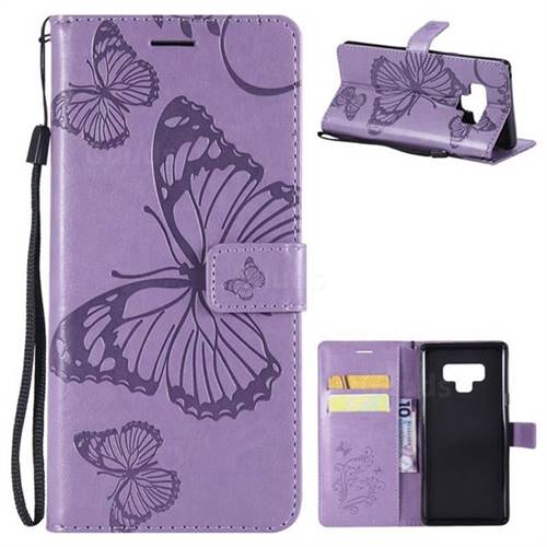 Embossing 3D Butterfly Leather Wallet Case for Samsung Galaxy Note9 - Purple