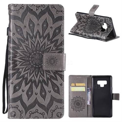 Embossing Sunflower Leather Wallet Case for Samsung Galaxy Note9 - Gray