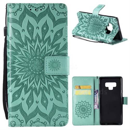 Embossing Sunflower Leather Wallet Case for Samsung Galaxy Note9 - Green