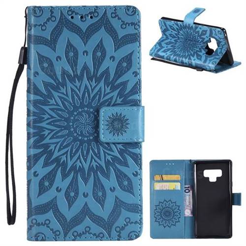 Embossing Sunflower Leather Wallet Case for Samsung Galaxy Note9 - Blue