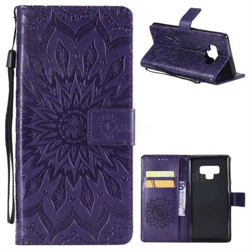 Embossing Sunflower Leather Wallet Case for Samsung Galaxy Note9 - Purple