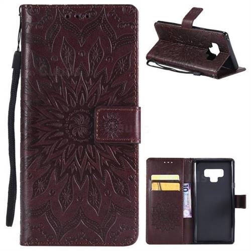 Embossing Sunflower Leather Wallet Case for Samsung Galaxy Note9 - Brown