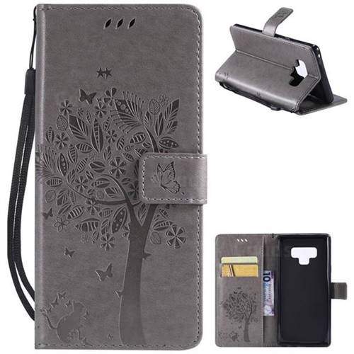 Embossing Butterfly Tree Leather Wallet Case for Samsung Galaxy Note9 - Grey