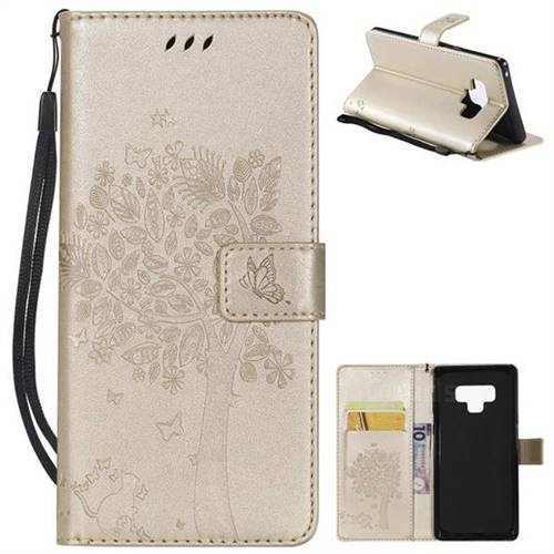 Embossing Butterfly Tree Leather Wallet Case for Samsung Galaxy Note9 - Champagne