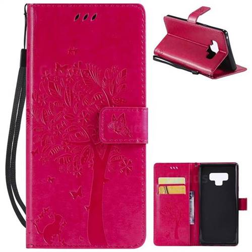 Embossing Butterfly Tree Leather Wallet Case for Samsung Galaxy Note9 - Rose