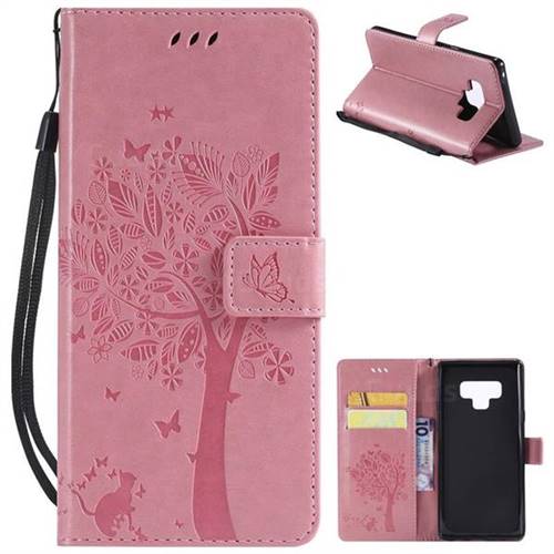 Embossing Butterfly Tree Leather Wallet Case for Samsung Galaxy Note9 - Pink