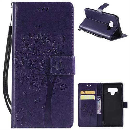 Embossing Butterfly Tree Leather Wallet Case for Samsung Galaxy Note9 - Purple