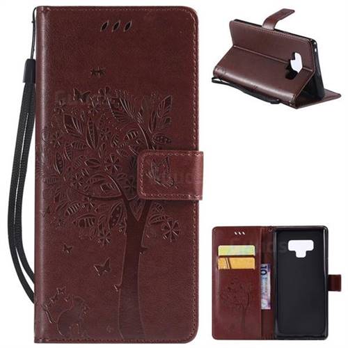 Embossing Butterfly Tree Leather Wallet Case for Samsung Galaxy Note9 - Brown