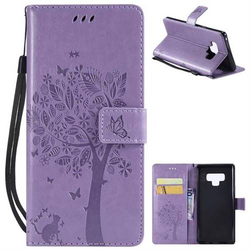Embossing Butterfly Tree Leather Wallet Case for Samsung Galaxy Note9 - Violet
