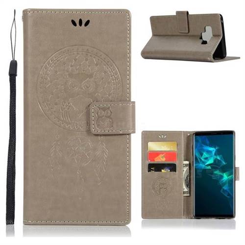 Intricate Embossing Owl Campanula Leather Wallet Case for Samsung Galaxy Note9 - Grey