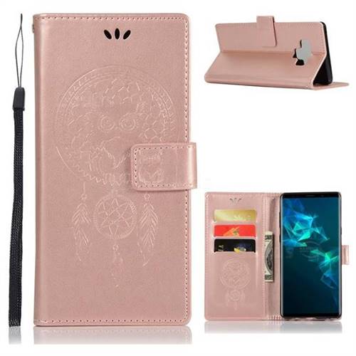Intricate Embossing Owl Campanula Leather Wallet Case for Samsung Galaxy Note9 - Rose Gold
