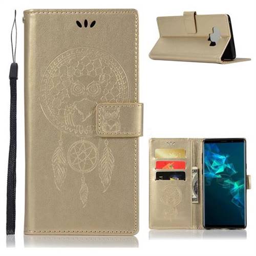 Intricate Embossing Owl Campanula Leather Wallet Case for Samsung Galaxy Note9 - Champagne