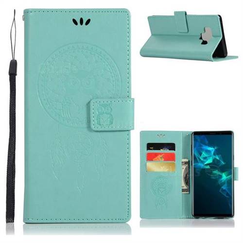Intricate Embossing Owl Campanula Leather Wallet Case for Samsung Galaxy Note9 - Green