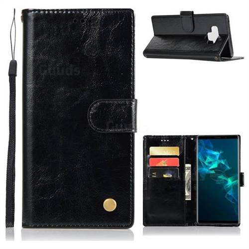 Luxury Retro Leather Wallet Case for Samsung Galaxy Note9 - Black