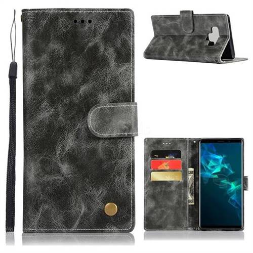 Luxury Retro Leather Wallet Case for Samsung Galaxy Note9 - Gray