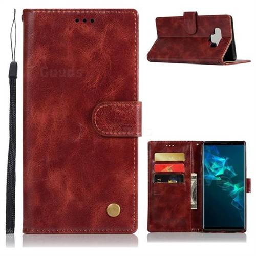 Luxury Retro Leather Wallet Case for Samsung Galaxy Note9 - Wine Red