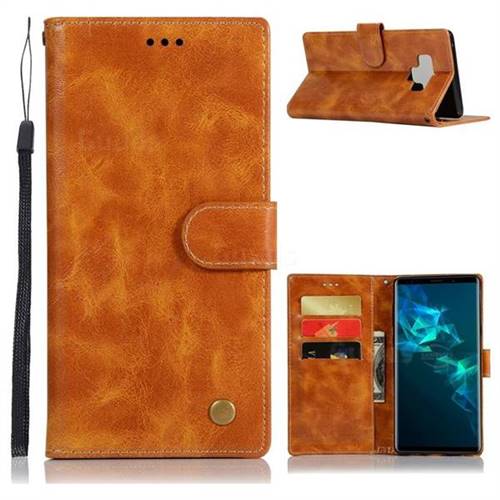 Luxury Retro Leather Wallet Case for Samsung Galaxy Note9 - Golden