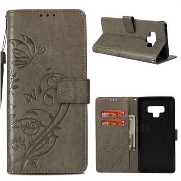 Embossing Butterfly Flower Leather Wallet Case for Samsung Galaxy Note9 - Grey