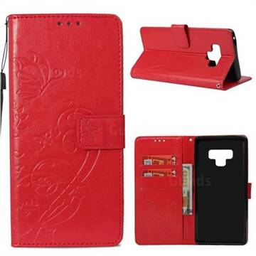 Embossing Butterfly Flower Leather Wallet Case for Samsung Galaxy Note9 - Red