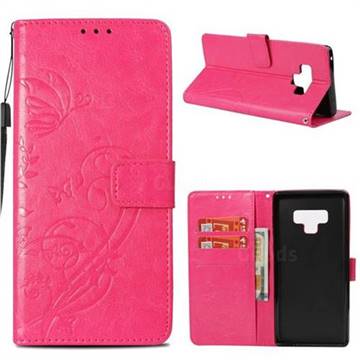 Embossing Butterfly Flower Leather Wallet Case for Samsung Galaxy Note9 - Rose
