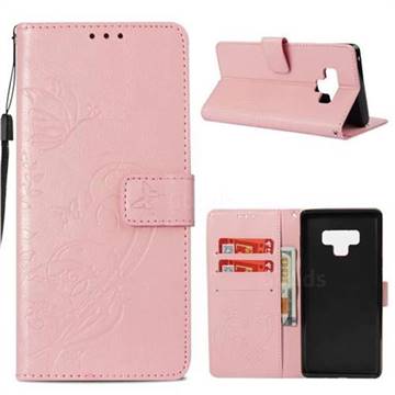 Embossing Butterfly Flower Leather Wallet Case for Samsung Galaxy Note9 - Pink