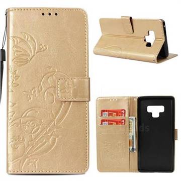 Embossing Butterfly Flower Leather Wallet Case for Samsung Galaxy Note9 - Champagne