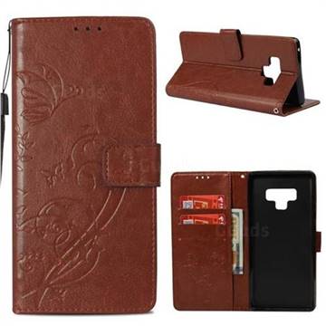 Embossing Butterfly Flower Leather Wallet Case for Samsung Galaxy Note9 - Brown