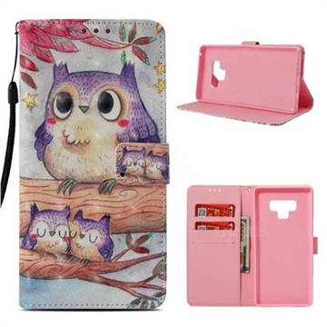 Purple Owl 3D Painted Leather Wallet Case for Samsung Galaxy Note9